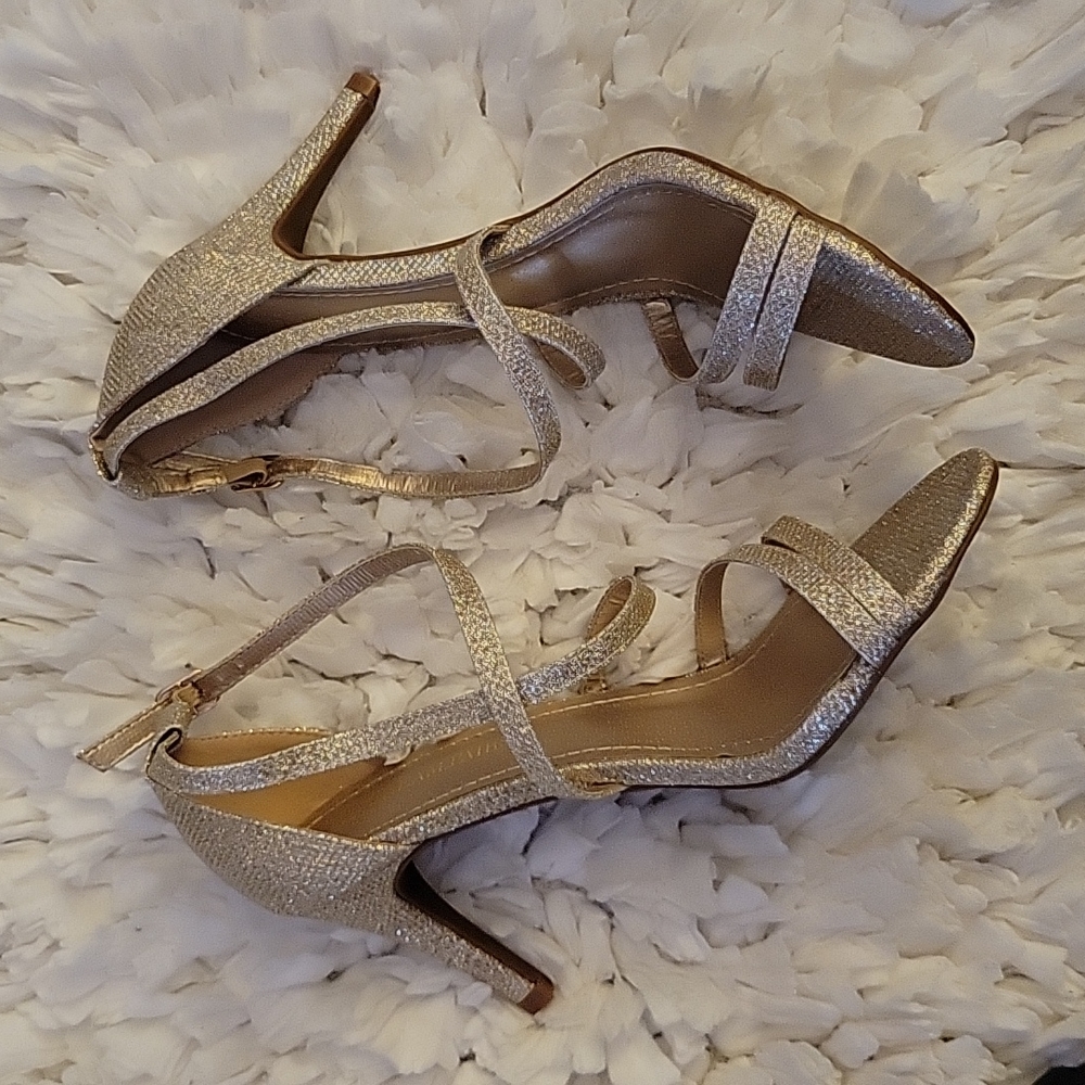 Dream Pairs Gigi Gold Glitter stilettos open toe pump heels sandal size 9 NEW…